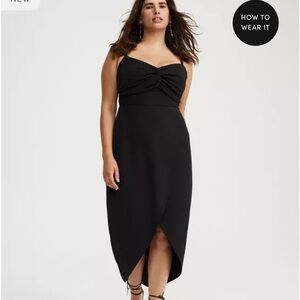 NWT Torrid Twist-Front Cut-Out Midi High-Low Dress, black, size 20